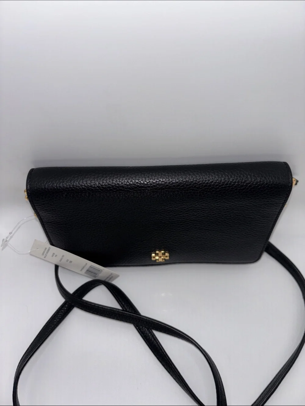 Tory Burch Black Pebbled Leather Chain-Accent Crossbody